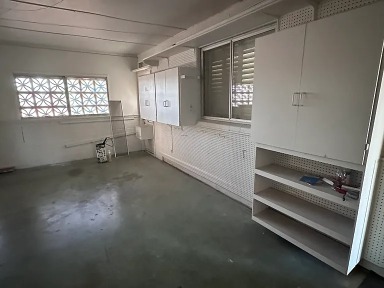 Garage with cabinets