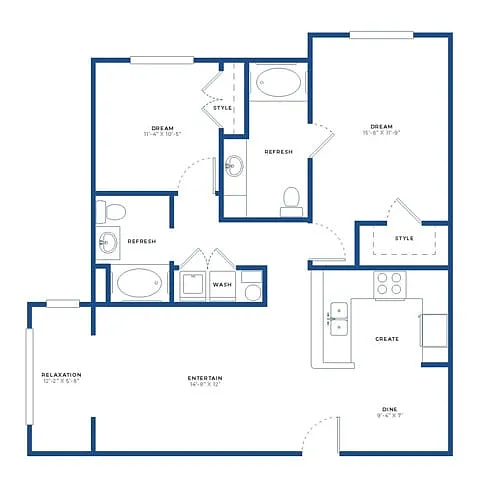 Floor plan 2X2 Small W/ Sunroom Renovated
