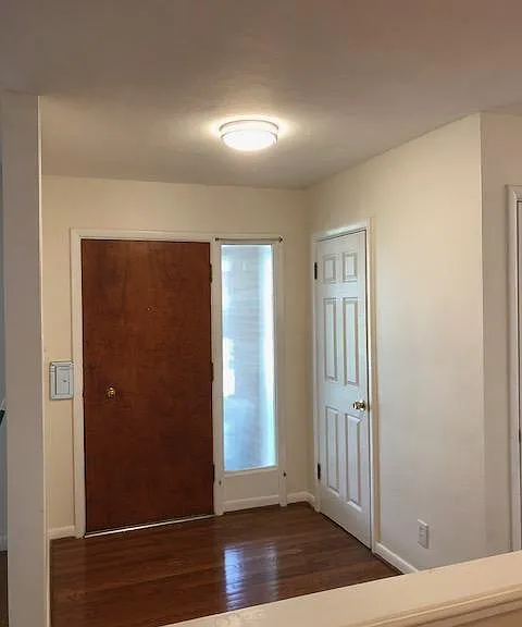 Entry hall with large coat closet.