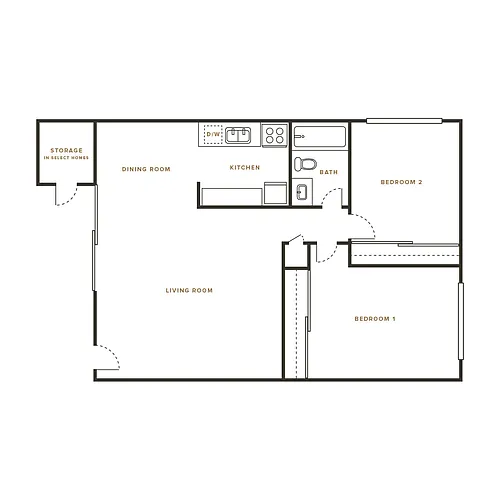 Floor plan 2 Bedroom, 1 Bath A - 1100 Lincoln Ave