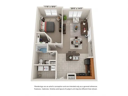Floor plan 1 Bed 1 Bath Lookout Furnished