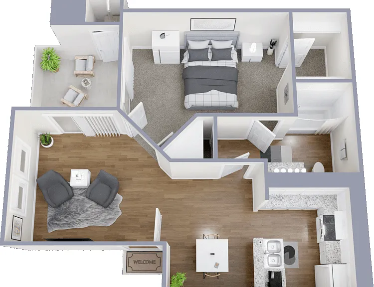1 Bed 1 Bath Renovated Floorplan Diagram
