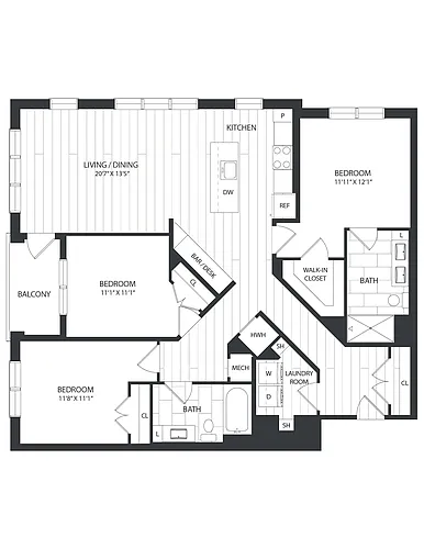 Floor plan 3 Bed/2 Bath-C1A