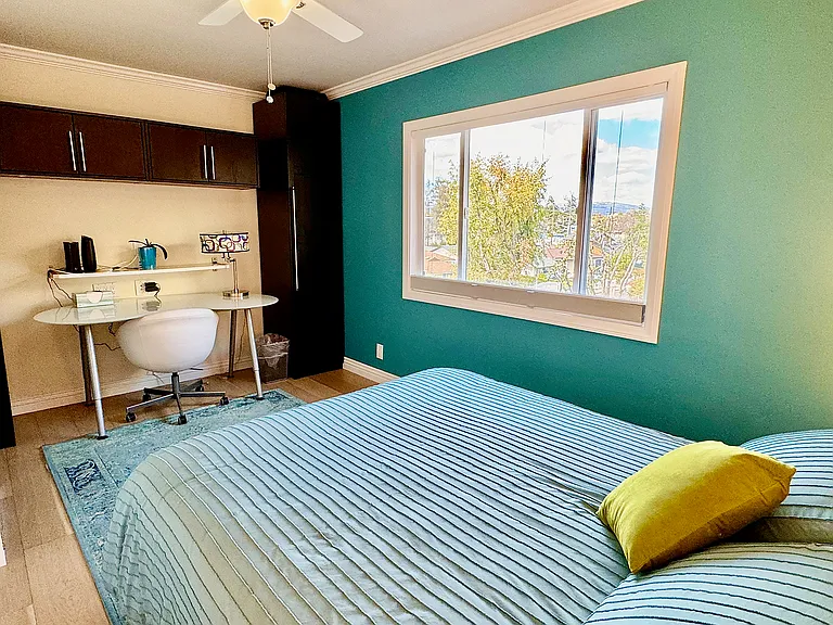 Upstairs bedroom with queen size new mattress and workspace