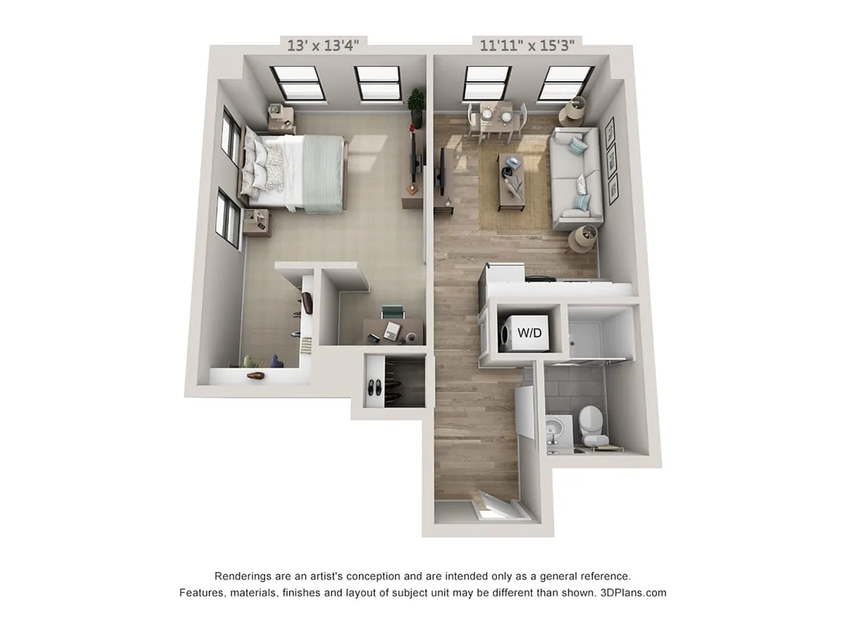 Floor plan 1-Bedroom 1-Bathroom | 619