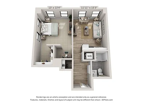 Floor plan 1-Bedroom 1-Bathroom | 619