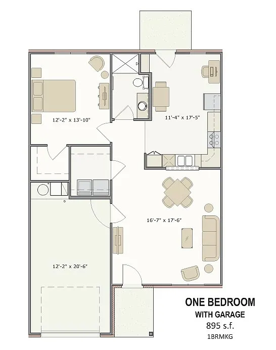 Floor plan 1 Bed/1Bath w/Gar
