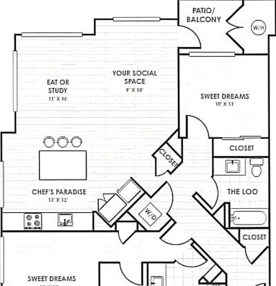 Two Bedroom F Floorplan Diagram