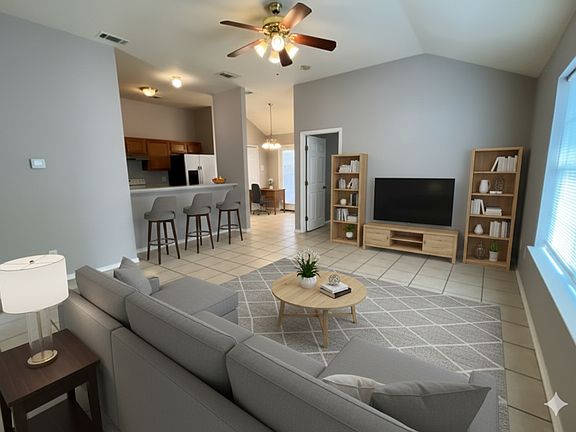 Living room with breakfast bar. Virtual staging.