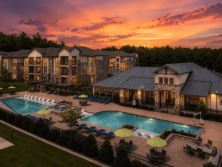 Experience beautiful East Texas evenings by the resort-style pool.