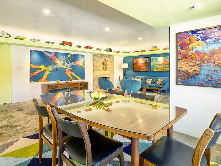 Formal dining area with Danish Modern dining set that seats six.