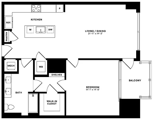 Floor plan 1 Bed/1 Bath-1LINER