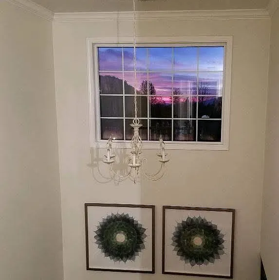 Late sunset view through entry window.