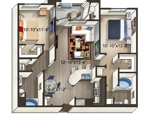 Floor plan Equinox - Two Bedroom/Two Bath 1,034 Sq Ft