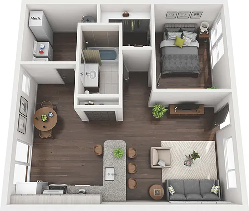 Floor plan 1x1 Flat A