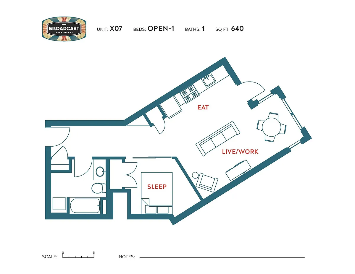 Floor plan 1 Bedroom 1 Bath x07
