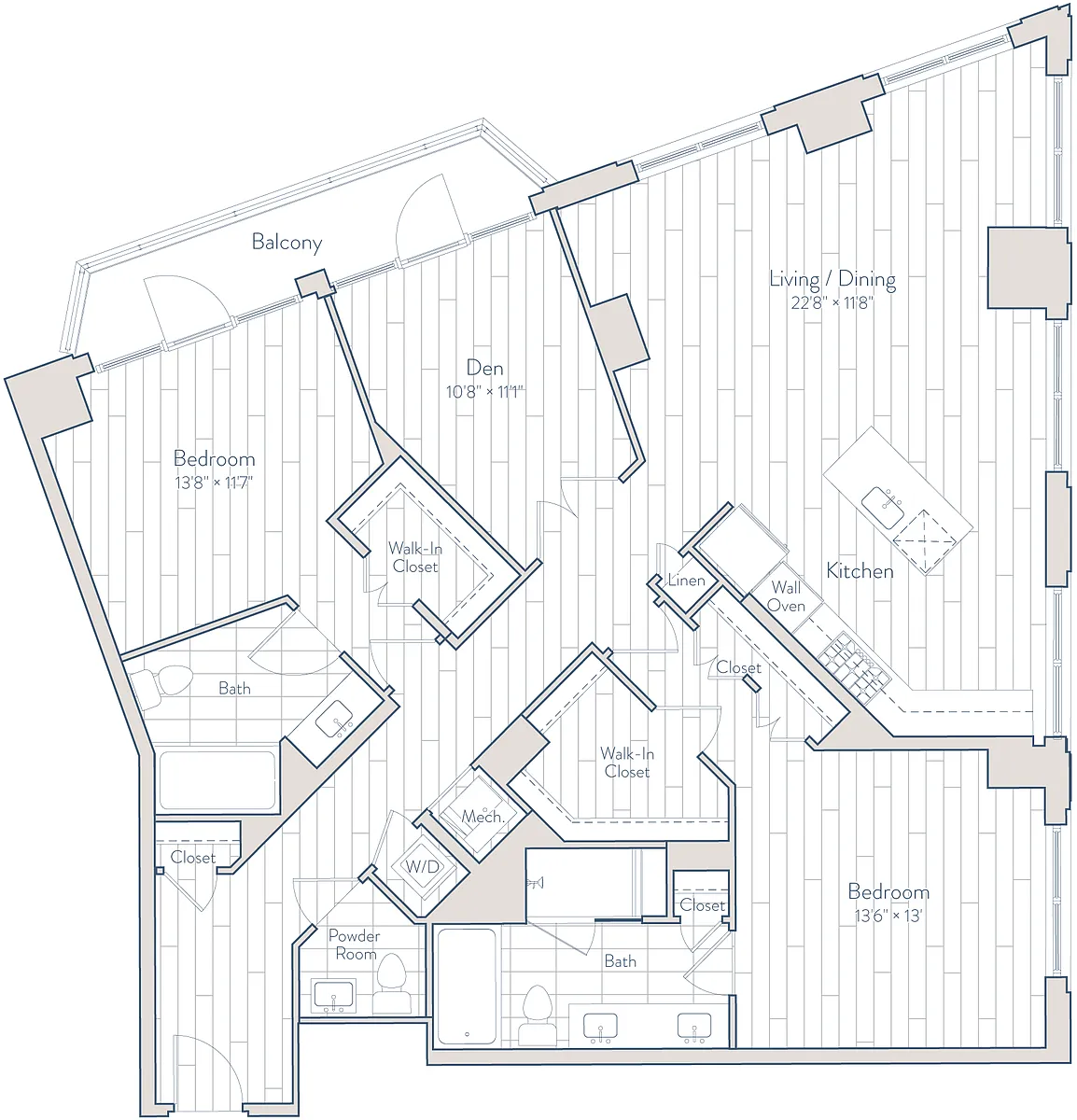 Floor plan 2 Bed/2.5 Bath Den-F2-b1