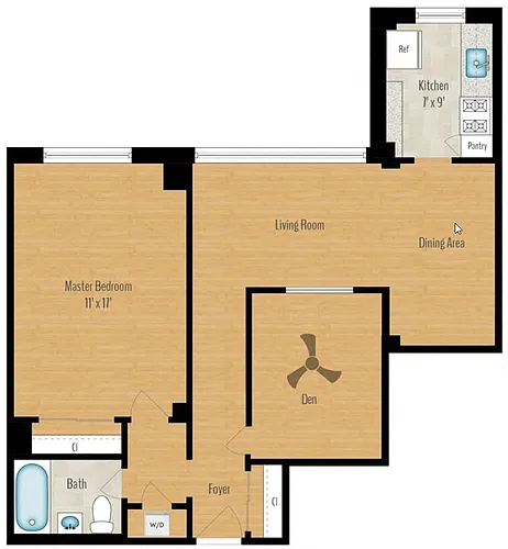 Floor plan 1 Bedroom + Den