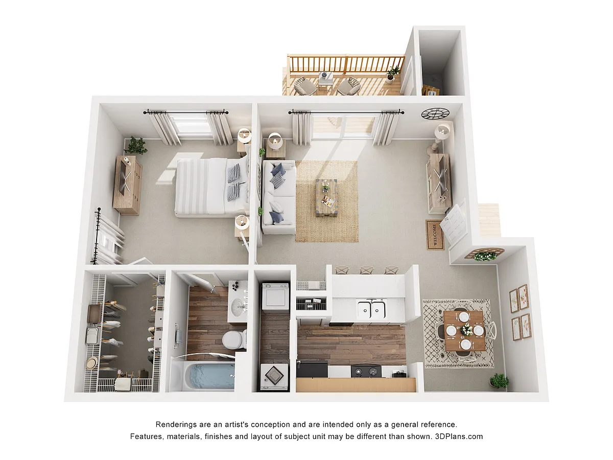 Floor plan A180 - 1 Bedroom, 1 Bathroom