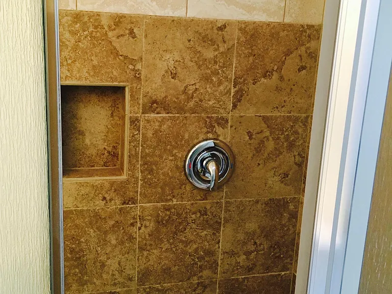 Tile and glass shower.