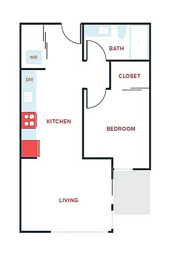 Floor plan 1 Bed, 1 Bath - Apt D