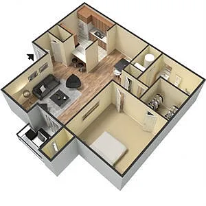 Floor plan 1BR 1BA 751 SQ FT