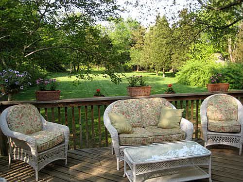 View of the backyard from the two-level deck