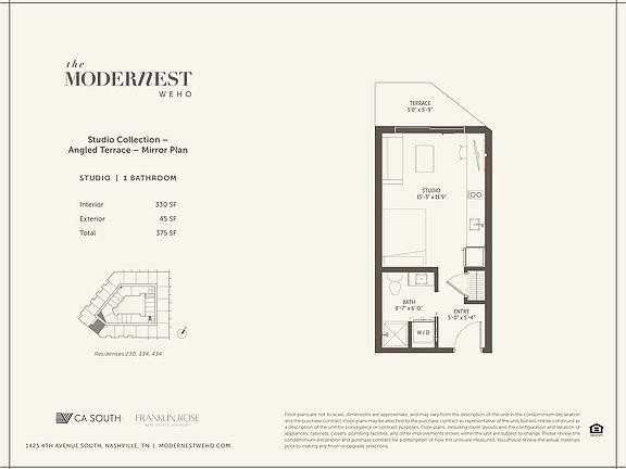 Modernest WeHo Studio - Angled Terrace - Mirror Plan