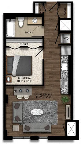 Floor plan 1 Bed/1 Bath JR-3E