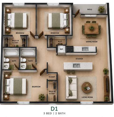 Floor plan 3 bd - 2 ba
