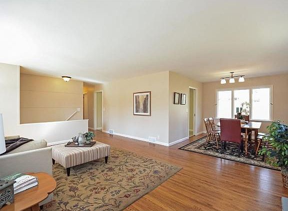open concept living room, dining room