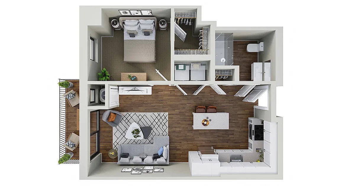 Floor plan Hemlock - 1 Bedroom 1 Bath (A)