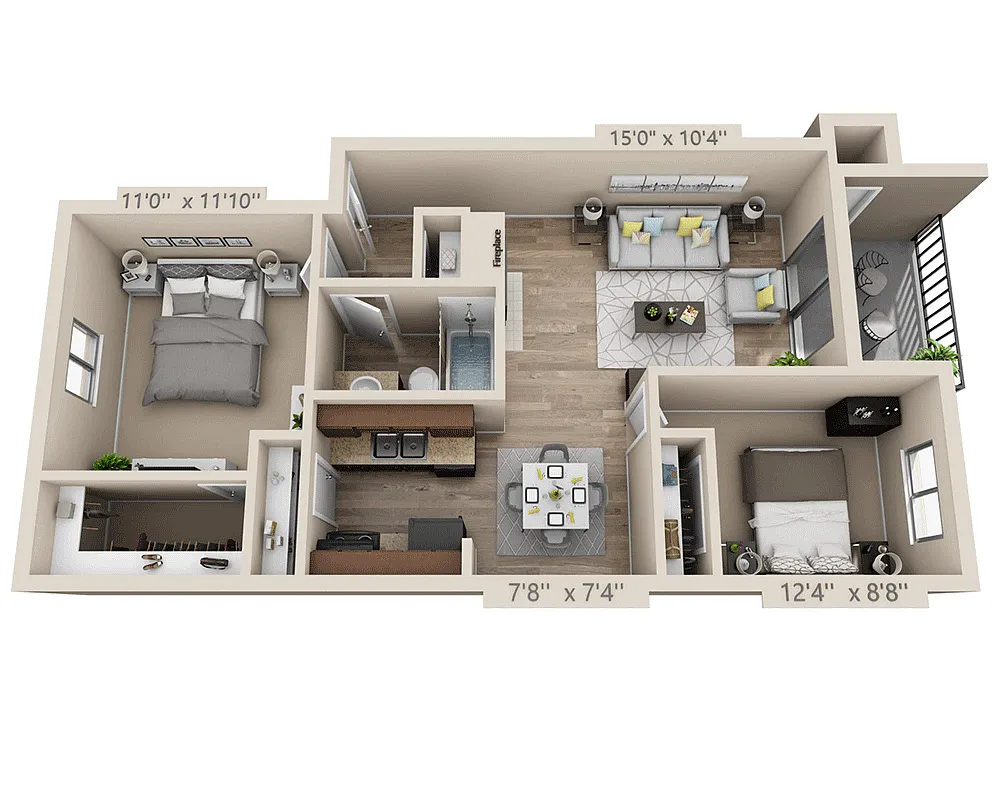 Floor plan Two Bedroom B1CT