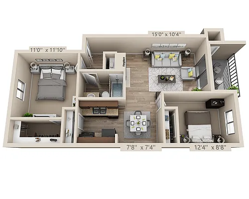 Floor plan Two Bedroom B1CT