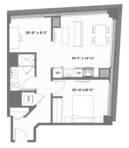 Floor plan 1 Bed/1 Bath Den-T-AD2-1