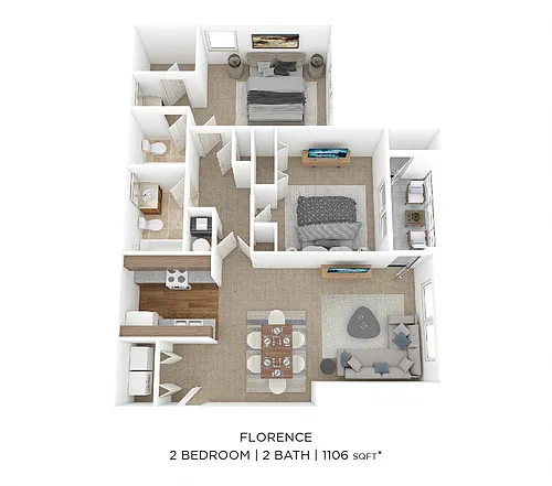 Floor plan Two Bedroom 2 Bath-1106 sqft