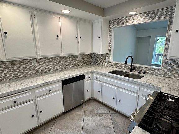 Kitchen- designer touches with stainless steel appliances. Gas range.