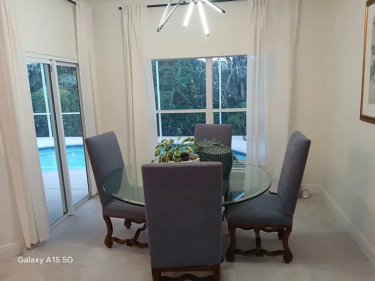 Dining room with pool view