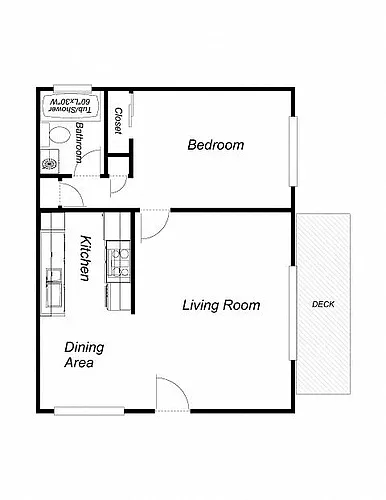 Floor plan 1 Bedroom 1 Bathroom (660)