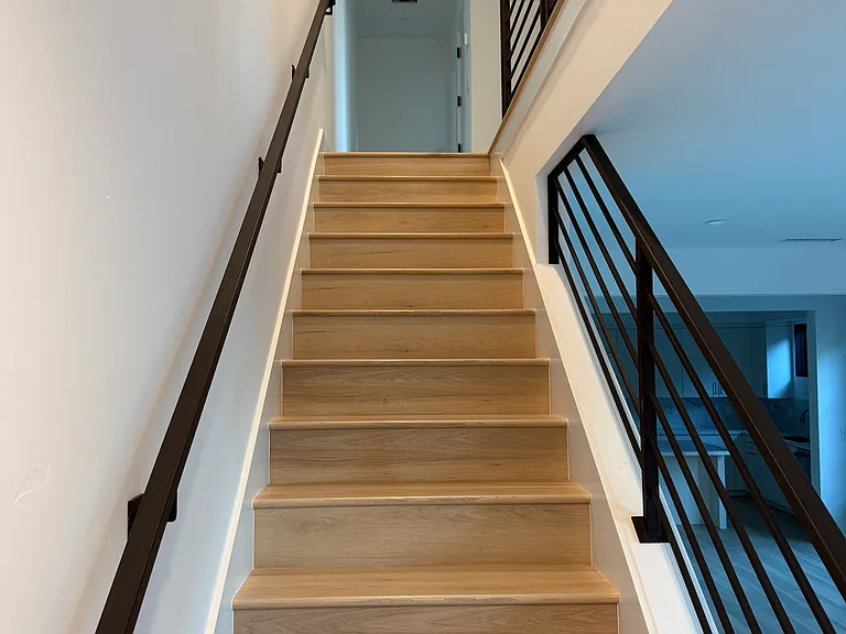 Stairs with custom railing throughout