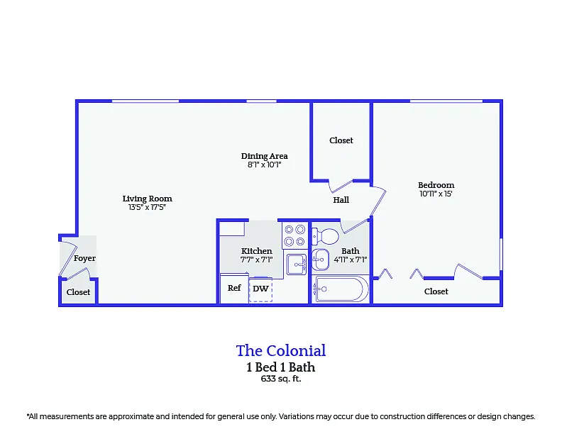 Floor plan The Colonial-1 bedroom/1 bath