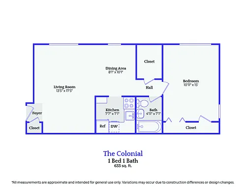 Floor plan The Colonial-1 bedroom/1 bath