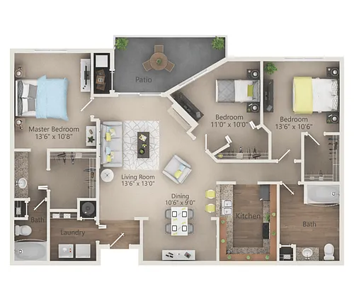 Floor plan Palms - 3 Bed 2 Bath - Renovated