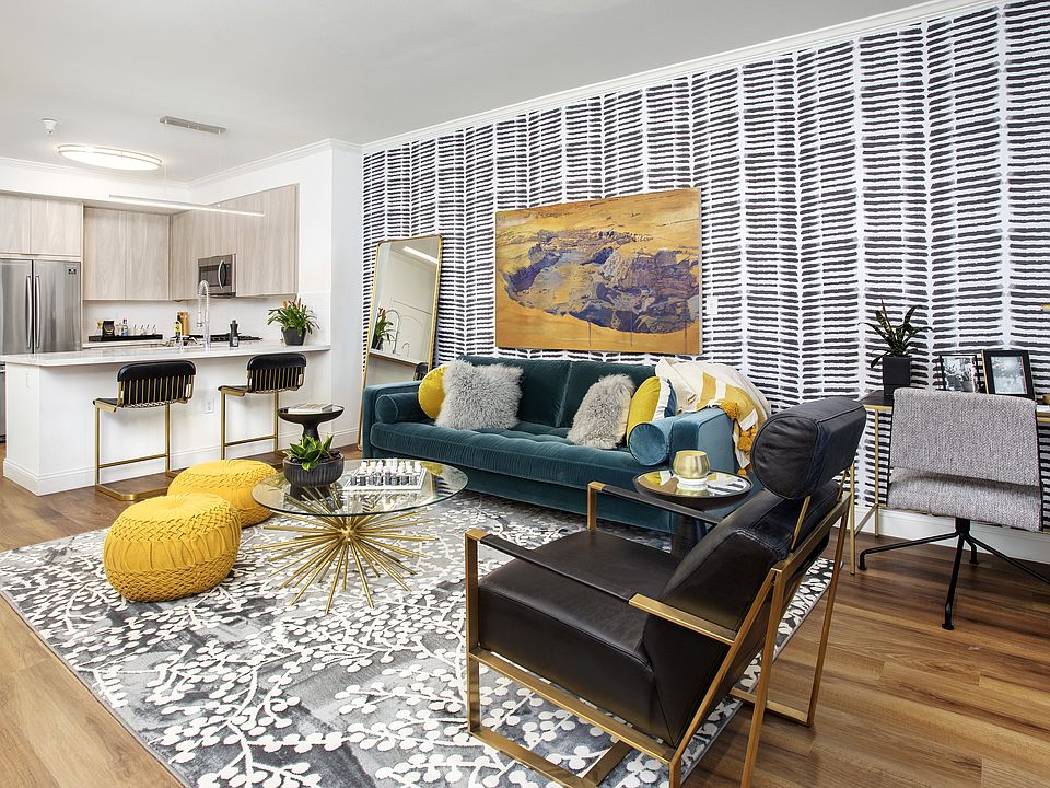 Open living and dining spaces at Reveal Playa Vista in Playa Vista, CA.