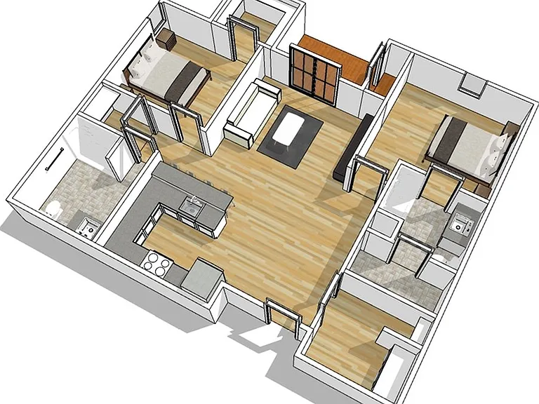 2 bedroom, 2 bath - 3D 2 bedroom, 2 bath - 3D
