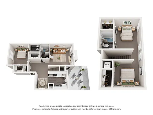 Floor plan 3 Bedrooms Townhouse, 2 Baths