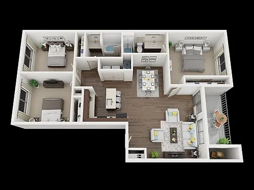 Floor plan Three Bedroom - 1341 sqft Option