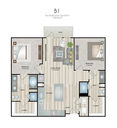 Floor plan Two-bedrooms/Two-Baths