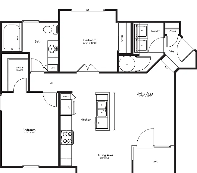 The English: 860 sq. ft. with 2 bedrooms, 1 bath, a bright bay window, and an open balcony or deck for enjoying the outdoors. The English: 860 sq. ft. with 2 bedrooms, 1 bath, a bright bay window, and an open balcony or deck for enjoying the outdoors.