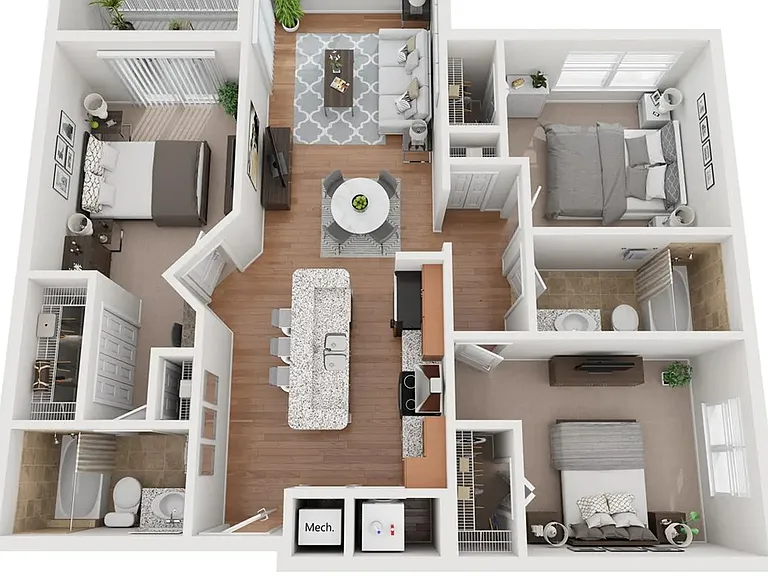 A 3D floor plan rendering of The Magnolia.